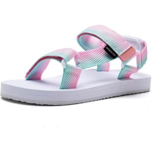WateLves Kids Sandals Boys Girls Lightweight Non-slip Athletic Sandals with Adjustable Webbing for Hiking Walking Beach Water Sports(Gradient Pink Green)