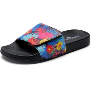 WateLves Kids Slide Sandals Boys Comfortable Slip-On Sandals Youth Big Kids Summer Slippers for Beach Pool Shower Little/Big Kid(Colorful Leaves)