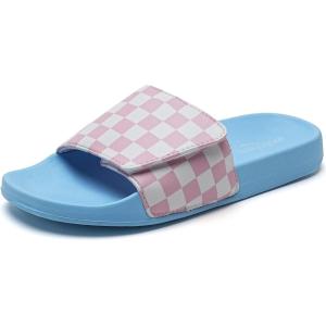 WateLves Kids Slide Sandals Boys Comfortable Slip-On Sandals Youth Big Kids Summer Slippers for Beach Pool Shower Little/Big Kid(Pink White Block)