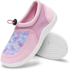 WateLves Kids Water Shoes for Boys and Girls Quick Dry Barefoot Aqua Socks Beach Swim Pool Shoes Toddler Little Kid to Big Kid(Pink Fish Scales)