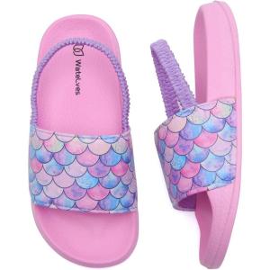 WateLves Toddler Boys Girls Slides Sandals for Swim Beach Kids Water Shoes Casual Summer Slippers(Fishscale/Pink)