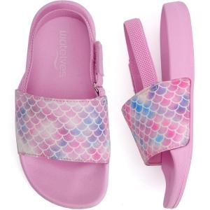 WateLves Toddler Boys Girls Slides Sandals for Swim Beach Kids Water Shoes Casual Summer Slippers(Glitter Fish Scale)