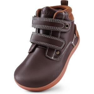 WateLves Toddler Little Kids Wide Barefoot Shoes Girls Boys Fashion Boots High Top Hook and Loop Sneaker Casual Lightweight Walking Shoes(Brown)