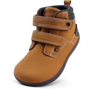 WateLves Toddler Little Kids Wide Barefoot Shoes Girls Boys Fashion Boots High Top Hook and Loop Sneaker Casual Lightweight Walking Shoes(Light Brown)