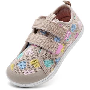 WateLves Toddler Little Kids Wide Barefoot Shoes The First Walking Shoes Girls Boys Breathable Zero Drop Minimalist Sneakers with Wide Toe Box Natural to Grow(Heart/Beige)