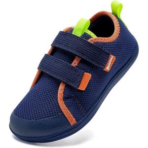 WateLves Toddler Little Kids Wide Barefoot Shoes The First Walking Shoes Girls Boys Breathable Zero Drop Minimalist Sneakers with Wide Toe Box Natural to Grow(Navy/Orange)