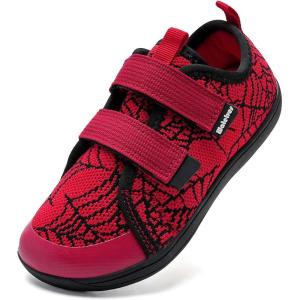 WateLves Toddler Little Kids Wide Barefoot Shoes The First Walking Shoes Girls Boys Breathable Zero Drop Minimalist Sneakers with Wide Toe Box Natural to Grow(Black/Red)