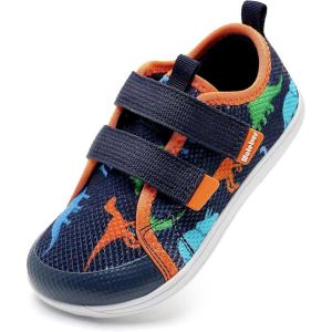 WateLves Toddler Little Kids Wide Barefoot Shoes The First Walking Shoes Girls Boys Breathable Zero Drop Minimalist Sneakers with Wide Toe Box Natural to Grow(Navy Dinosaur)