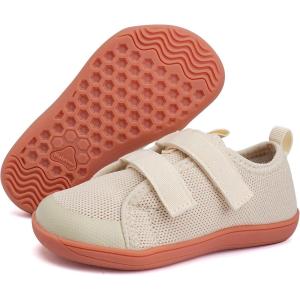 WateLves Toddler Little Kids Wide Barefoot Shoes The First Walking Shoes Girls Boys Breathable Zero Drop Minimalist Sneakers with Wide Toe Box Natural to Grow(Beige)