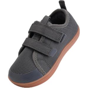 WateLves Toddler Little Kids Wide Barefoot Shoes The First Walking Shoes Girls Boys Breathable Zero Drop Minimalist Sneakers with Wide Toe Box Natural to Grow(Plush/Dark Gray)