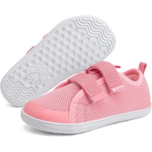 WateLves Toddler Little Kids Wide Barefoot Shoes The First Walking Shoes Girls Boys Breathable Zero Drop Minimalist Sneakers with Wide Toe Box Natural to Grow(Pink)