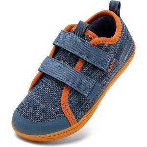 WateLves Toddler Little Kids Wide Barefoot Shoes The First Walking Shoes Girls Boys Breathable Zero Drop Minimalist Sneakers with Wide Toe Box Natural to Grow(Orange/Grey)