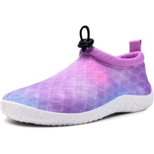 WateLves Toddler Water Shoes Kids Boys and Girls Quick Dry Lightweight Non-Slip Aqua Swim Socks with Flexible Thick Sole for Beach, Pool, Surfing(Purple Fishscales)