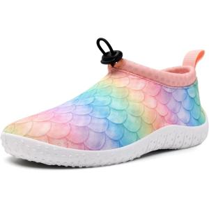 WateLves Toddler Water Shoes Kids Boys and Girls Quick Dry Lightweight Non-Slip Aqua Swim Socks with Flexible Thick Sole for Beach, Pool, Surfing(Rainbow)