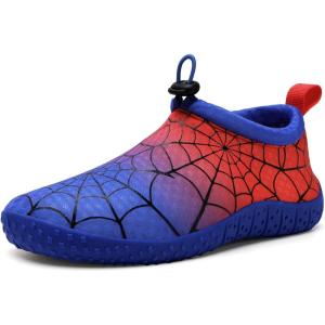 WateLves Toddler Water Shoes Kids Boys and Girls Quick Dry Lightweight Non-Slip Aqua Swim Socks with Flexible Thick Sole for Beach, Pool, Surfing(Red/Blue)
