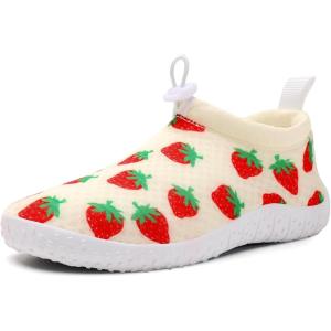 WateLves Toddler Water Shoes Kids Boys and Girls Quick Dry Lightweight Non-Slip Aqua Swim Socks with Flexible Thick Sole for Beach, Pool, Surfing(Strawberry)