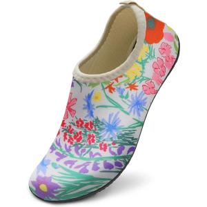 WateLves Water Shoes for Womens Mens Barefoot Quick-Dry Aqua Socks for Beach Swim Surf Yoga Exercise New Translucent Color Soles(Colorful Flowers)
