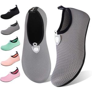 WateLves Water Shoes for Womens Mens Barefoot Quick-Dry Aqua Socks for Beach Swim Surf Yoga Exercise New Translucent Color Soles(Dots Light Gray)