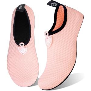 WateLves Water Shoes for Womens Mens Barefoot Quick-Dry Aqua Socks for Beach Swim Surf Yoga Exercise New Translucent Color Soles(Dots Naked Orange)