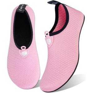 WateLves Water Shoes for Womens Mens Barefoot Quick-Dry Aqua Socks for Beach Swim Surf Yoga Exercise New Translucent Color Soles(Dots Pink)