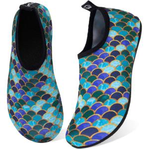 WateLves Water Shoes for Womens Mens Barefoot Quick-Dry Aqua Socks for Beach Swim Surf Yoga Exercise New Translucent Color Soles(Fishscale Blackgreen)