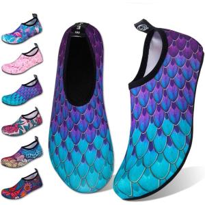 WateLves Water Shoes for Womens Mens Barefoot Quick-Dry Aqua Socks for Beach Swim Surf Yoga Exercise New Translucent Color Soles(Fishscale Bluegreen)