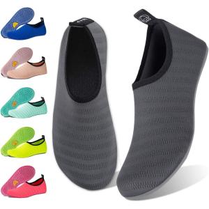 WateLves Water Shoes for Womens Mens Barefoot Quick-Dry Aqua Socks for Beach Swim Surf Yoga Exercise New Translucent Color Soles(Lxy.gray)