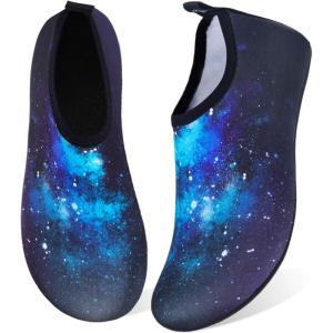 WateLves Water Shoes for Womens Mens Barefoot Quick-Dry Aqua Socks for Beach Swim Surf Yoga Exercise New Translucent Color Soles(Nebula Blackblue)