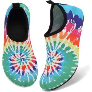 WateLves Water Shoes for Womens Mens Barefoot Quick-Dry Aqua Socks for Beach Swim Surf Yoga Exercise New Translucent Color Soles(Rainbow Tie Dye)