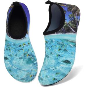 WateLves Water Shoes for Womens Mens Barefoot Quick-Dry Aqua Socks for Beach Swim Surf Yoga Exercise New Translucent Color Soles(Sea World)