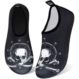 WateLves Water Shoes for Womens Mens Barefoot Quick-Dry Aqua Socks for Beach Swim Surf Yoga Exercise New Translucent Color Soles(Skull Black)