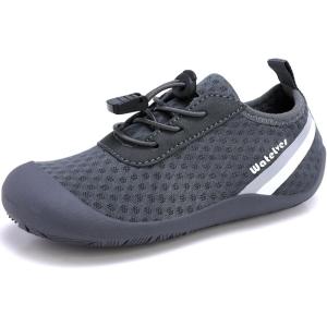 WateLves Wide Toddler Water Shoes Kids Barefoot Athletic Sneakers Girls Boys Quick Dry Aqua Socks for Beach Hiking Swim Kayak Sport Accessories, Camping Essentials(Dark Gray)