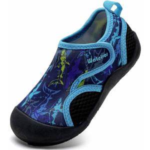 WateLves Wide Toddler Water Shoes Kids Quick Dry Barefoot Shoes Girls Boys Aqua Athletic Sneakers for Beach Hiking Swim Kayak Sport Accessories, Camping Essentials(Sharks)