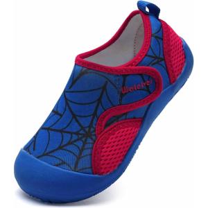 WateLves Wide Toddler Water Shoes Kids Quick Dry Barefoot Shoes Girls Boys Aqua Athletic Sneakers for Beach Hiking Swim Kayak Sport Accessories, Camping Essentials(Blue Red)