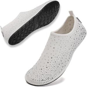 WateLves Womens Barefoot Water Shoes Travel House Slippers for Indoor and Outdoor Aqua Socks for Beach Swim Surf Yoga Dancing Camping Must Haves(Diamond-white)
