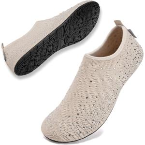 WateLves Womens Barefoot Water Shoes Travel House Slippers for Indoor and Outdoor Aqua Socks for Beach Swim Surf Yoga Dancing Camping Must Haves(Diamond-beige)