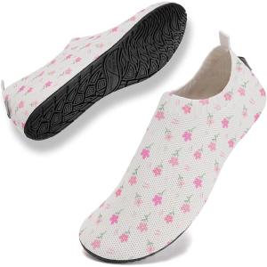 WateLves Womens Barefoot Water Shoes Travel House Slippers for Indoor and Outdoor Aqua Socks for Beach Swim Surf Yoga Dancing Camping Must Haves(Flower-white)