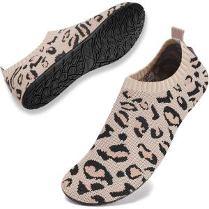WateLves Womens Barefoot Water Shoes Travel House Slippers for Indoor and Outdoor Aqua Socks for Beach Swim Surf Yoga Dancing Camping Must Haves(Leopard-beige)