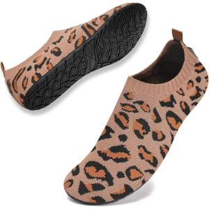 WateLves Womens Barefoot Water Shoes Travel House Slippers for Indoor and Outdoor Aqua Socks for Beach Swim Surf Yoga Dancing Camping Must Haves(Leopard-brown)