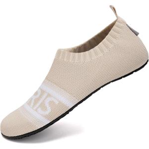 WateLves Womens Barefoot Water Shoes Travel House Slippers for Indoor and Outdoor Aqua Socks for Beach Swim Surf Yoga Dancing Camping Must Haves(Paris-beige)