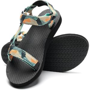 WateLves Womens-Sport-Sandals Hiking Sandals with-Arch-Support Webbing-Outdoor-Beach-Water-Sandals for Travel-Walking-Trekking-Camping(Black/Green)