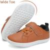 WateLves Toddler Little Kid Wide Barefoot The First Walking Shoes Girls Boys Leather Uniform Dress Shoes Lightweight Splay Naturally Minimalist Sneakers(Brown)