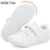 WateLves Toddler Little Kid Wide Barefoot The First Walking Shoes Girls Boys Leather Uniform Dress Shoes Lightweight Splay Naturally Minimalist Sneakers(White)