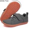 WateLves Toddler Little Kid Wide Barefoot The First Walking Shoes Girls Boys Leather Uniform Dress Shoes Lightweight Splay Naturally Minimalist Sneakers(Dark Gray)