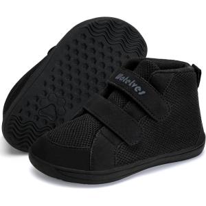 WateLves Toddler Wide Barefoot Shoes Boys Girls Little Kid High Top Minimalist Sneakers | Zero-Drop Healthy Sole | Natural to Grow(All Black)