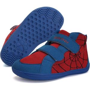 WateLves Toddler Wide Barefoot Shoes Boys Girls Little Kid High Top Minimalist Sneakers | Zero-Drop Healthy Sole | Natural to Grow(Red/Blue)