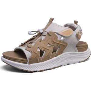 WateLves Womens Wide Orthopedic Diabetic Sandals Summer Walking Hiking Water Outdoor Sandals with Adjustable Strap Comfortable Plantar Fasciitis Arch Support(Brown)