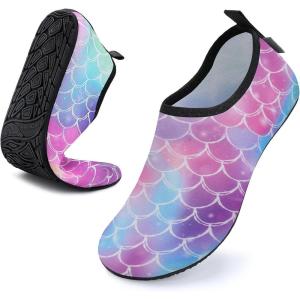 WateLves Womens and Mens Kids Water Shoes Barefoot Quick-Dry Aqua Socks for Beach Swim Surf Yoga Exercise(Colorful Fishscales)