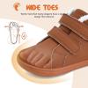 WateLves Toddler Little Kids Wide Barefoot Shoes Boys Girls Winter High Top Minimalist Sneakers Faux Fur Ankle Boots Leather Uniform Dress Shoes Naturally Splay(Fur/Brown)