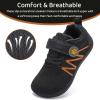 WateLves Wide Toddler Barefoot Shoes Little Kids Boys Girls Walking Tennis Sneakers with Breathable Mesh Zero Drop Sole Adjustable Strap(Black)